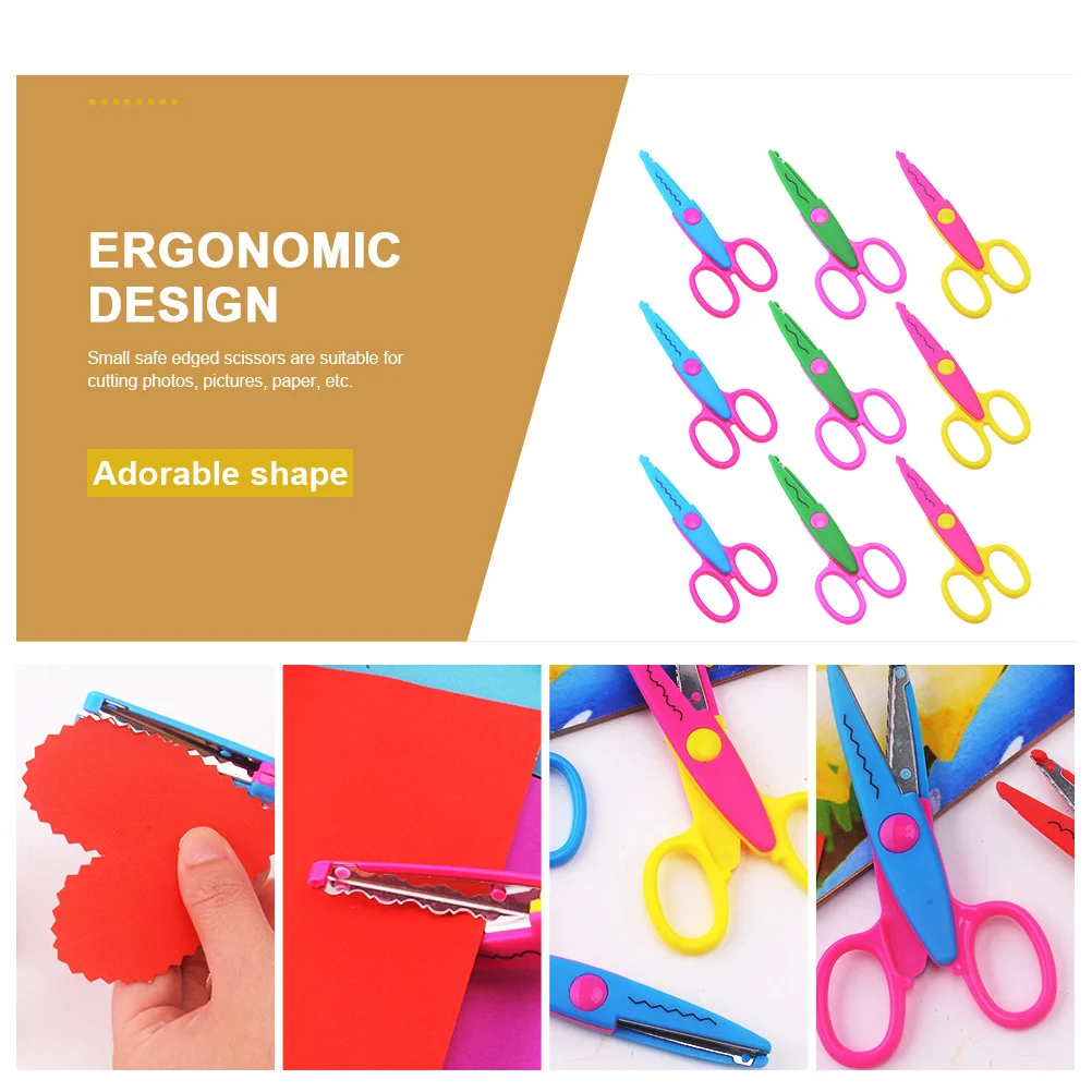 9Pcs Creative Embroidery Scissors Handmade Lace Craft Scissors for Kids Safe Edged Small Cutting Tool for Scrapbooking Classroom