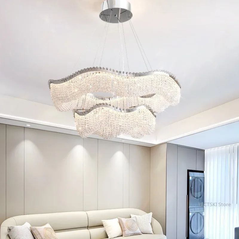 French style living room pendant light, modern, simple and atmospheric new crystal light, cream style bedroom light fixture