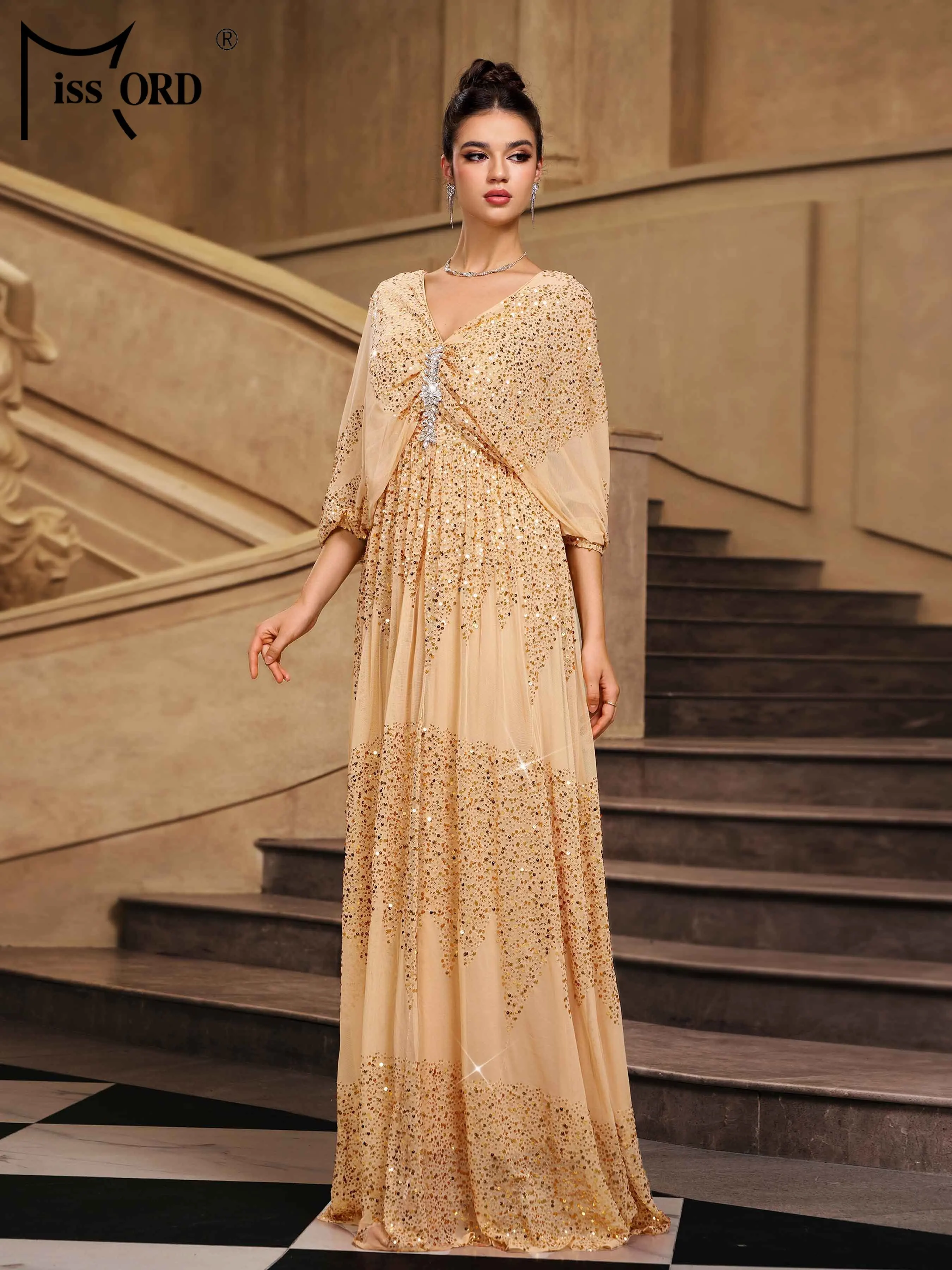 

Missord New Autumn 2025 V Neck Sequin Elegant Evening Gown Wedding Birthday Party High Quality Luxury Graduation Dresses