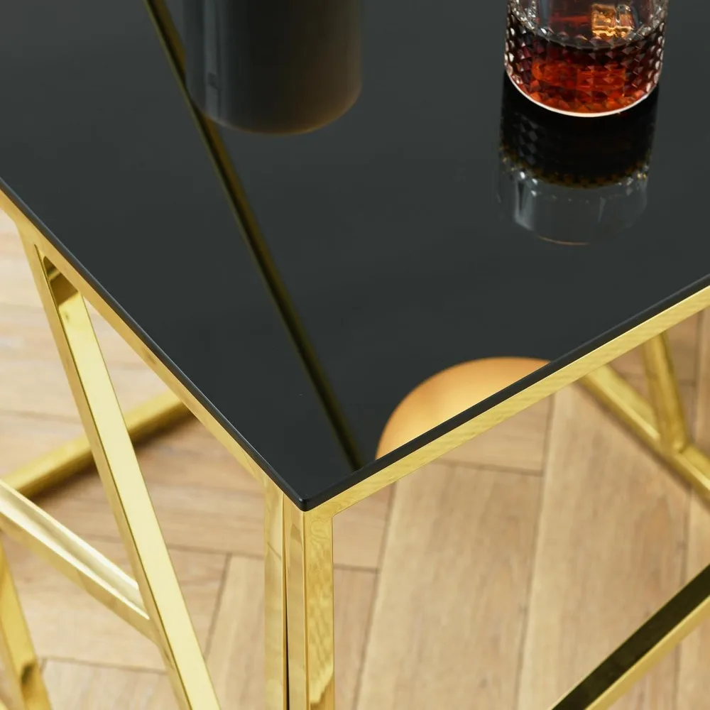 Modern Minimalist Tempered Glass Rectangle Coffee Table with Gold Metal Frame for Living Room