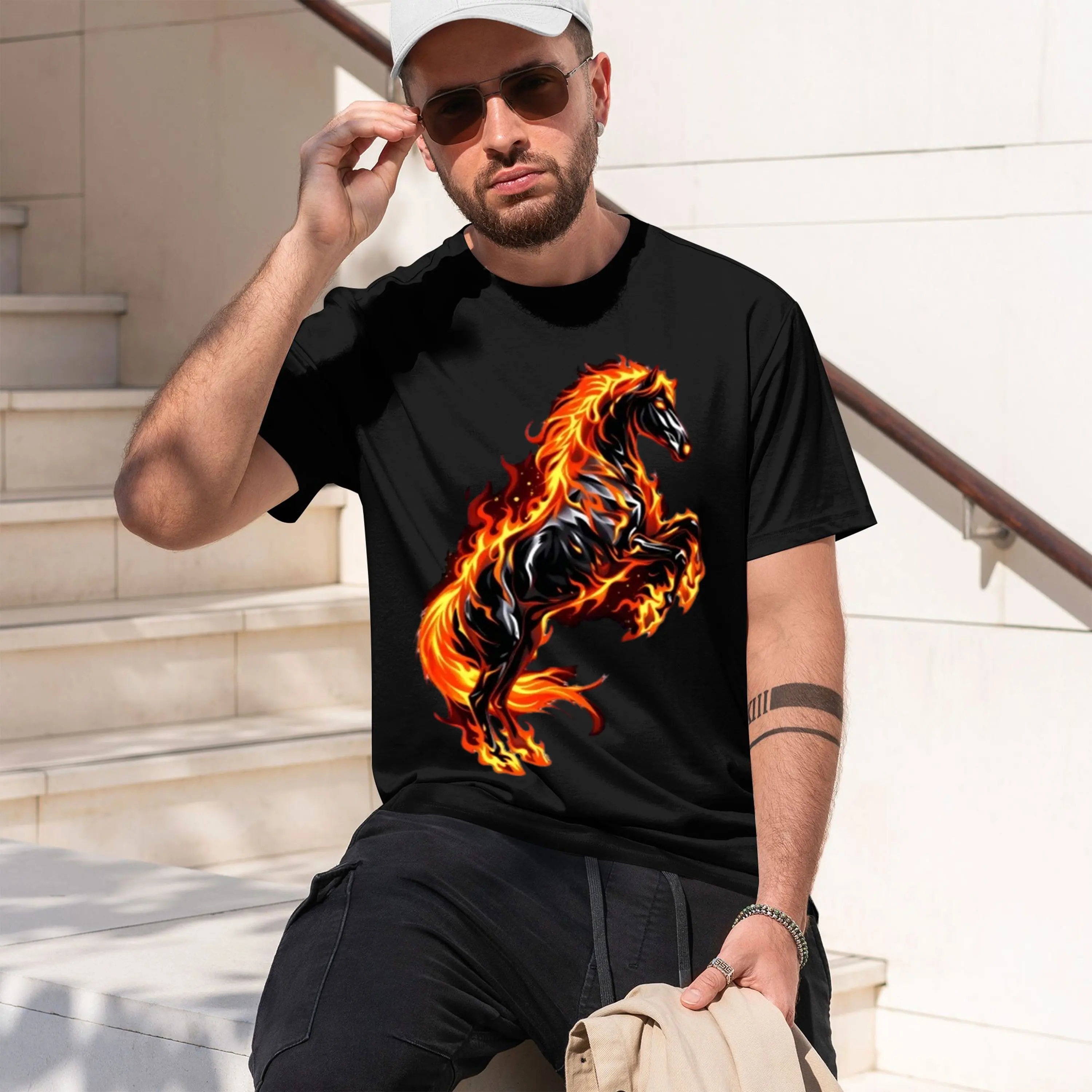 Horse Graph T Shirts Flaming Printed Tshirt Men Women Short Sve Round Ne T-shirt Comfortable Streetwear 2026 New Model Short-sle