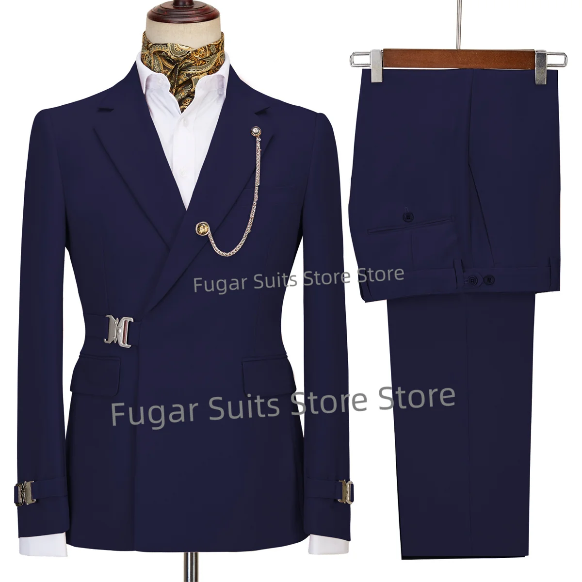 

Elegant Navy Blue Wedding Suits For Men Slim Fit Notched Lapel Groom Formal Tuxedo2Pieces Sets Luxuly Male Blazer Costume Homme