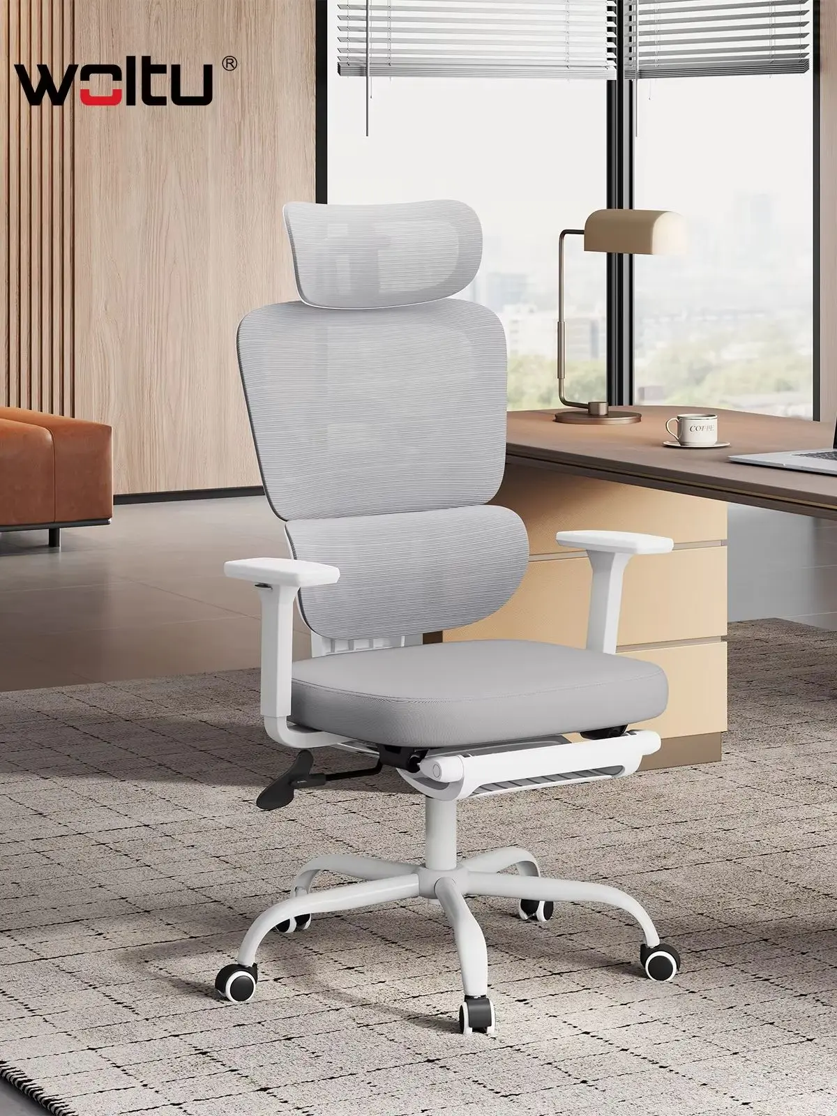 WOLTU Ergonomischer Bürostuhl, Schreibtischstuhl aus Netzstoff mit verstellbarer Kopfstütze, Rückenlehne, drehbarer Stuhl mit hoher Rückenlehne für das Arbeitszimmer, das Büro