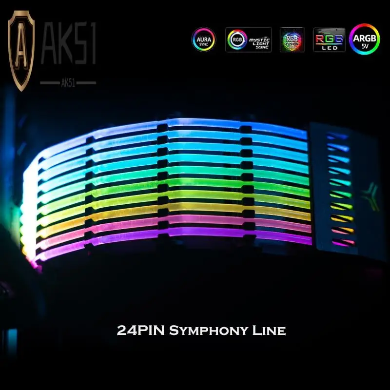 

AK51-JONSBO PSU Extension Cable RGB Trunking Cover Rainbow Bridge For 24Pin ATX Cable MOD Symphony Line, 5V Rainbow RGB M/B SYNC