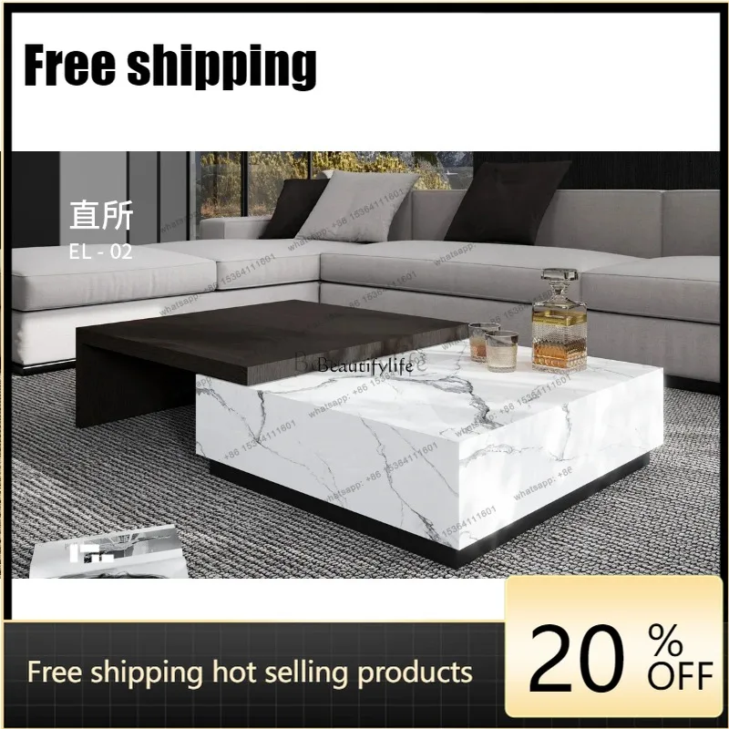 Customizable Italian Minimalist Telescopic Combination Light Luxury Modern Black And White Rock Slab Coffee Table