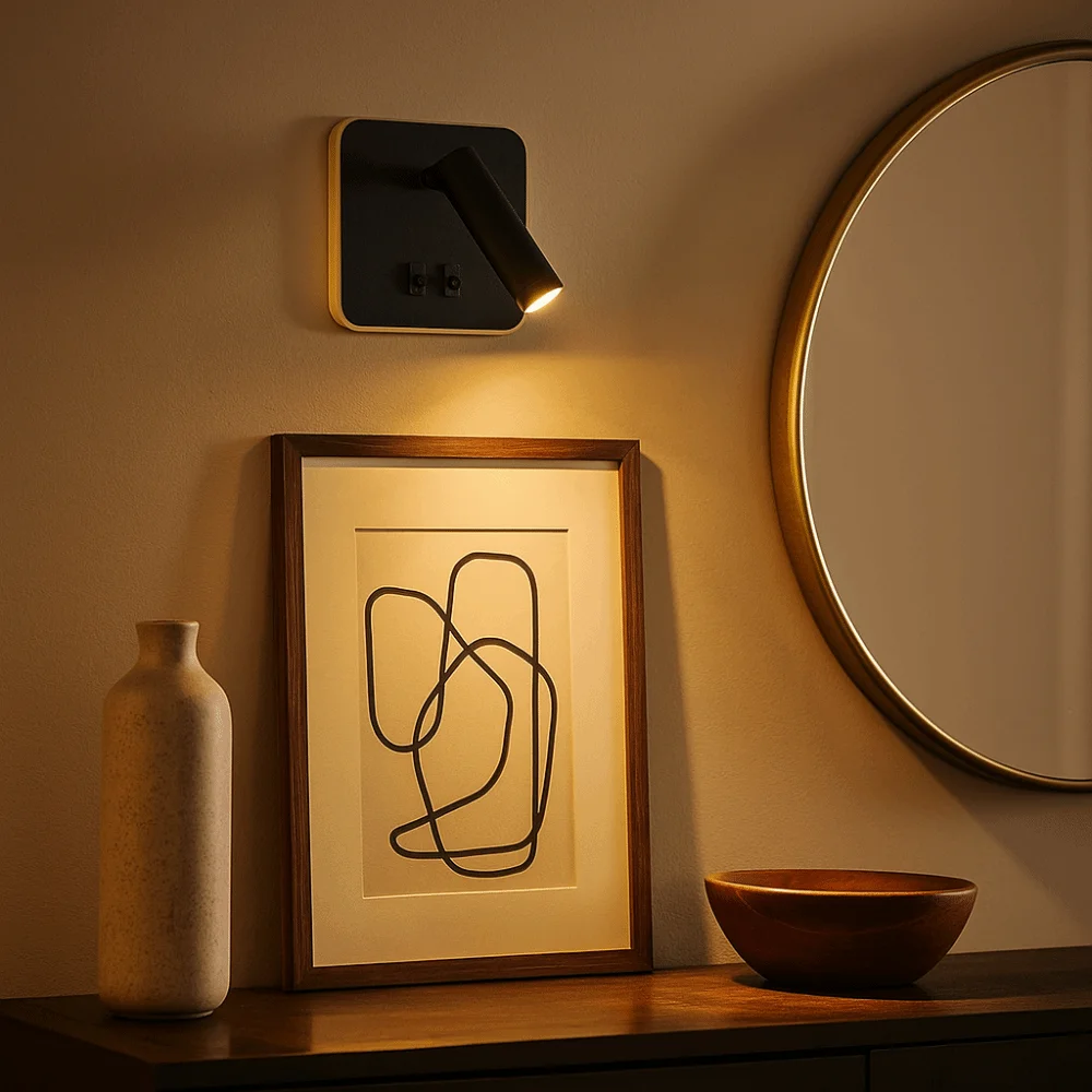 Luz LED de pared con interruptor doble, luz giratoria cuadrada de 350 grados, iluminación de ambiente regulable montada en la pared, atmósfera de pared