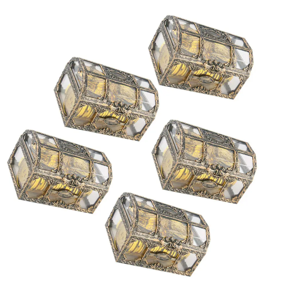 

5Pcs Miniature Treasure Chest Box Plastic Crystal Gem Organizer for Adventure Role Play Storage Container Decoration