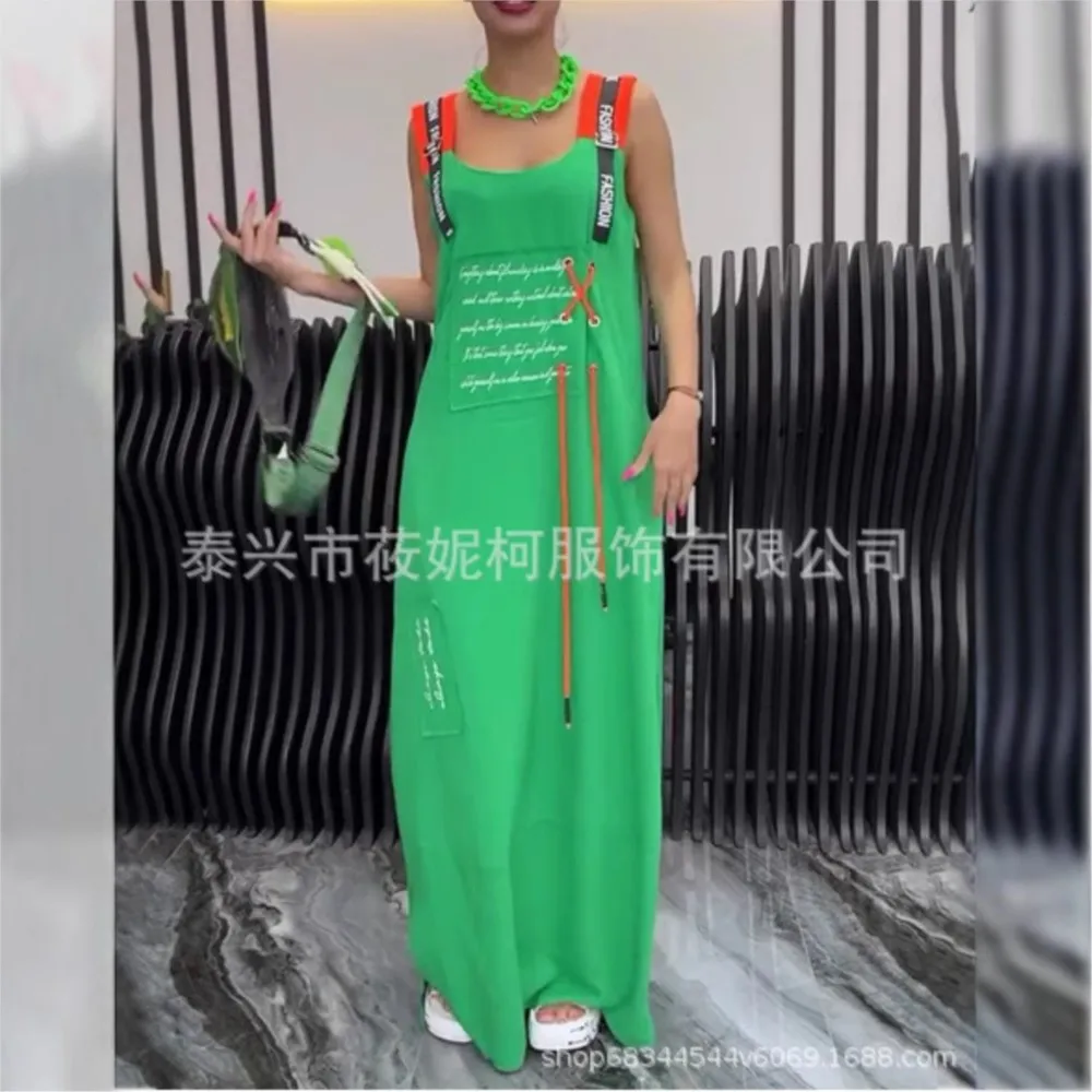 Vestido veraniego holgado con estampado de letras para mujer, vestido Sexy de verano 2025, para vacaciones en la playa, informal, holgado, con chaleco