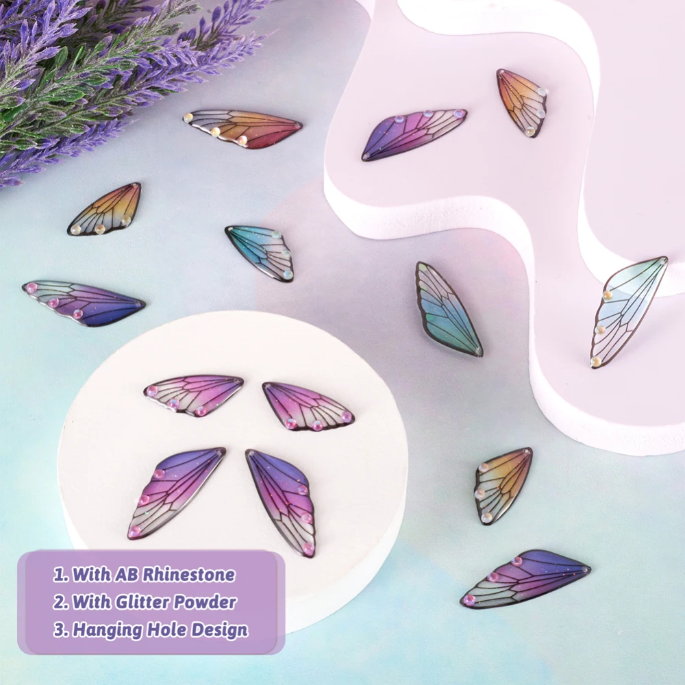 Gradient Color Butterfly Wing Resin Charm Insect Dragonfly Wing Transparent Pendant for Earring Necklace Jewelry Making Supplies