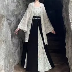 Black Hamfu Dress Women Modern Chinese Letter Ink and Wash Print Hanfu Fashion Chinese Street Wear Clothing Robe Femme Musulmane