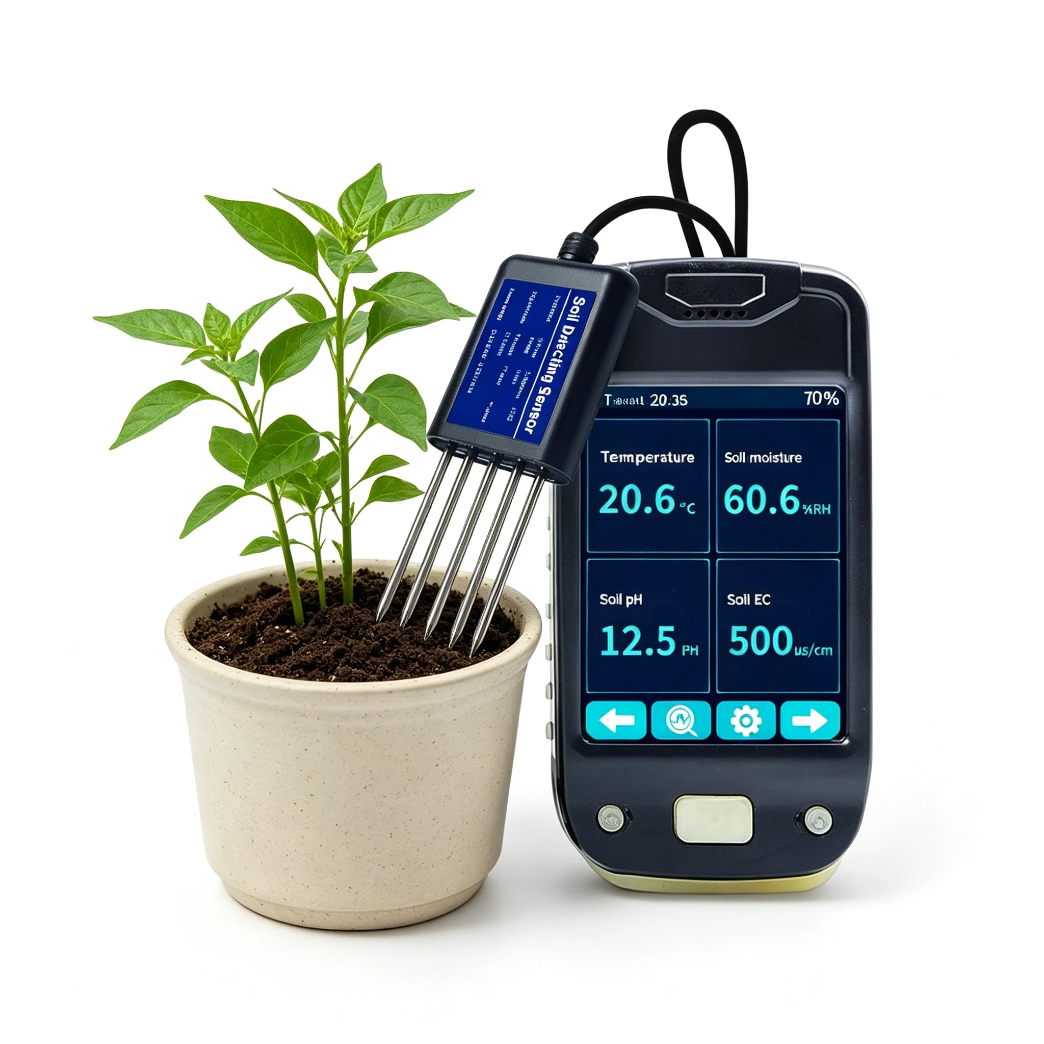 

7 in 1 Soil Moisture Sensor Kit with Handheld Reader Real-Time Soil PH EC NPK Temperature Monitoring for Water-Saving Farming