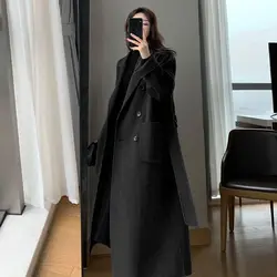 Autumn Winter Fashion Turn-down Collar Long Sleeve Solid Trench Women's Clothing Lacing Medium Long Styles Whisper High-end Tops