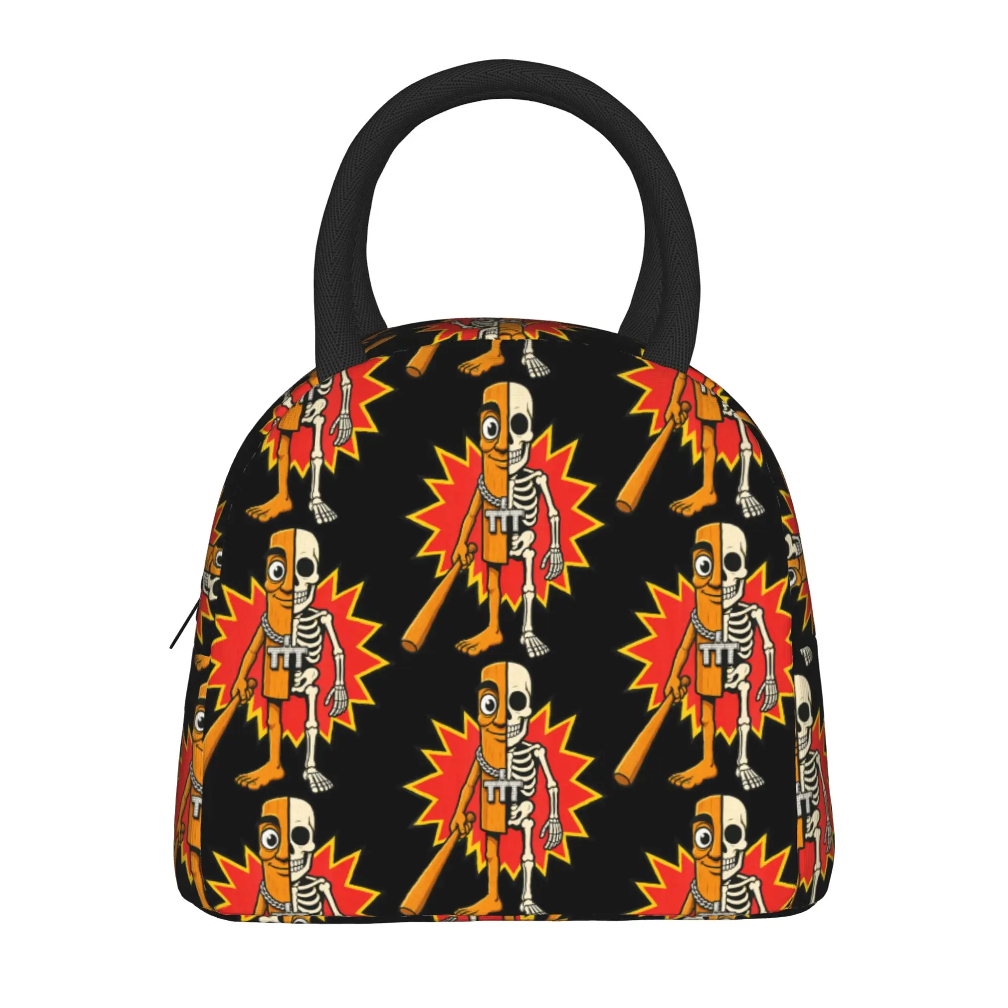 Half Skeleton Tung Sahur Funny Halloween Meme Lunch Bag Portable Insulated Lunch Box Adult Travel Graphic Cooler Bag