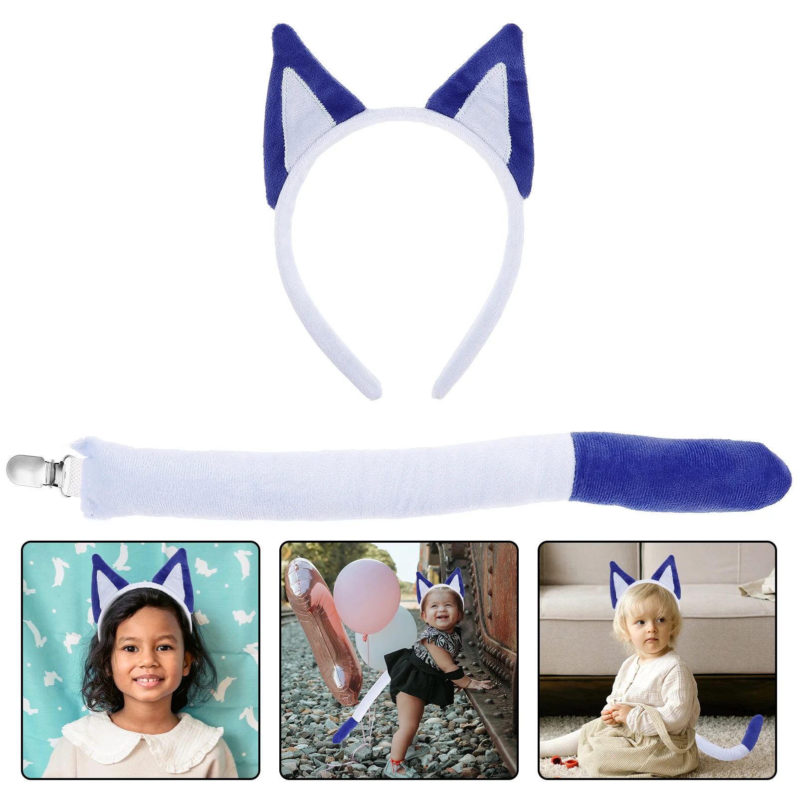 2 Pcs Puppy Headband Black Dog Ears Tail Adult Bingo Costume for Kids Cloth