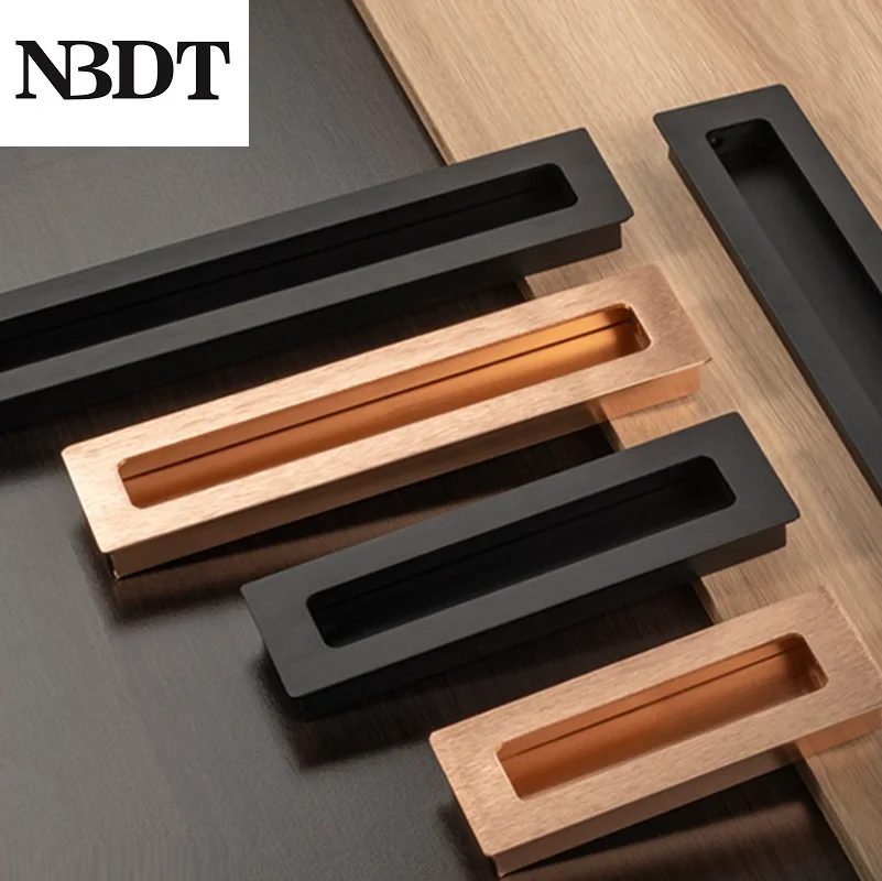 

4 шт. прямоугольных врезных ручек из матового черного золотистого алюминия для раздвижных дверей, шкафов и гардеробов