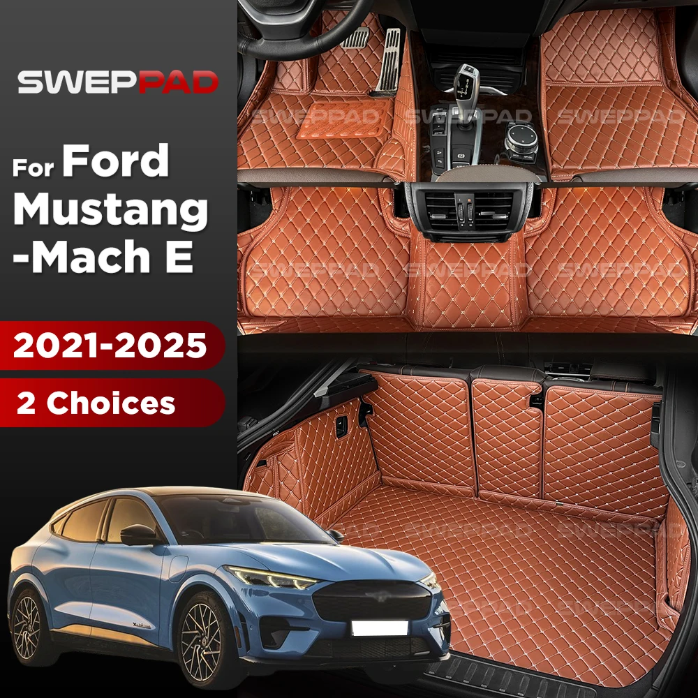 Tapetes de Carro 3D para Ford Mustang Mach-E 2025 2024 2023 2022 2021, Almofadas para os Pés, Tapete de Porta-Malas, Acessórios de Carpete