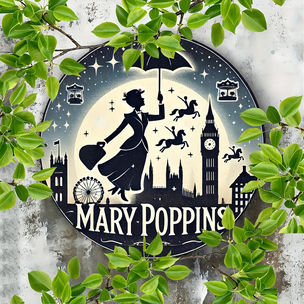 لوحة فنية جدارية مستديرة من الألومنيوم من Vintage Mary Poppins - ديكور متين وسهل التعليق للمنزل والحديقة والمقهى والمزيد #5
