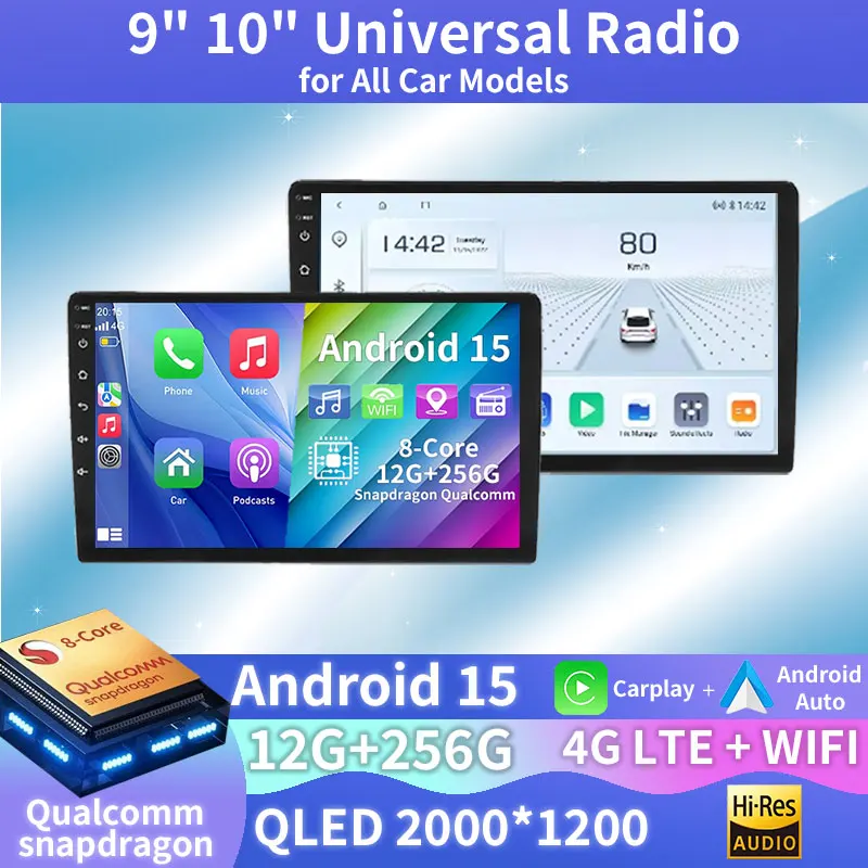 

9/10'' 2 Din Android 15 auto Car Radio Multimedia Video Universal Stereo Carplay GPS BT For Volkswagen Nissan Hyundai Kia toyota