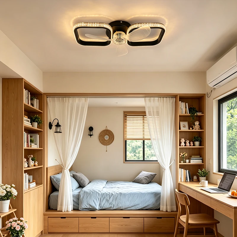 Smart LED Ceiling Fan Energy Efficient with Remote Control 3 Speed Options 2/4H Timer for Living Room Bedroom