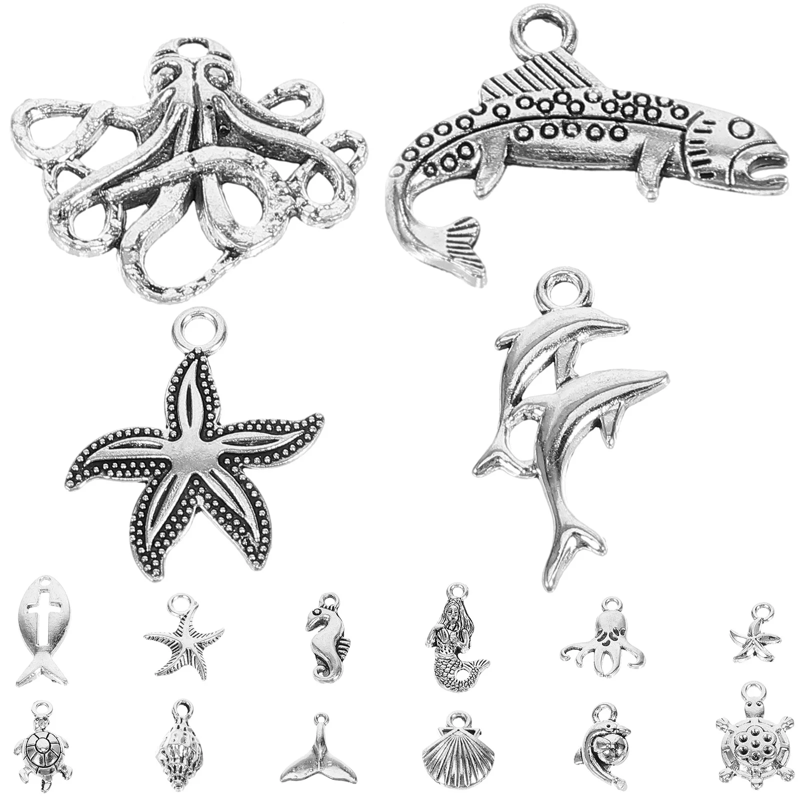 15 قطعة موضوع المحيط سبيكة قلادة صنع المجوهرات السحر الإبداعية عقد دي اي واي أقراط المفاتيح اكسسوارات المحيط الحيوان تصميم