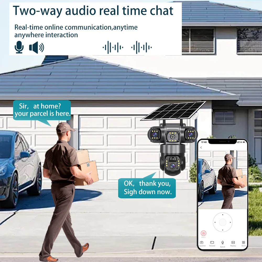 15MP PTZ  4G Sim Camera Three Lens Three Screen Color Night Vision Outdoor Security IP Camera CCTV Surveillance Cam V380 PRO