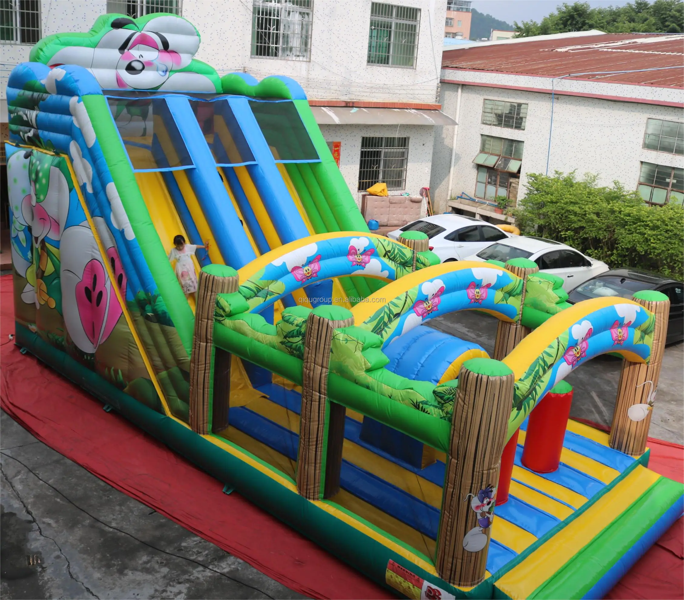 

Best Selling Pvc Cartoon Animal Forest Theme Colorful Inflatable Water Double Slides for Children