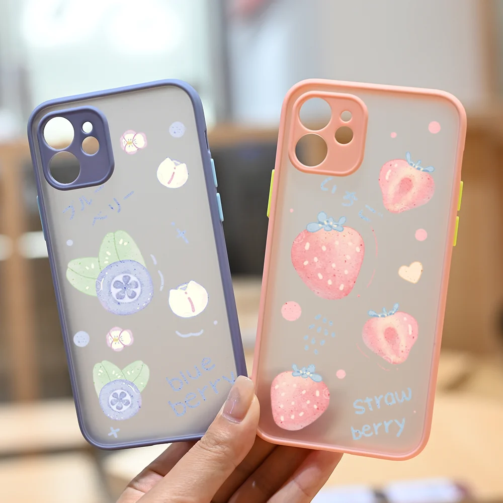 Cute Cartoon Summer Fruit Strawberry Banana Phone Case for Iphone X XR 11 13 Pro Max 12 MiNi 6 7 8 Plus Blueberry Holder Cover