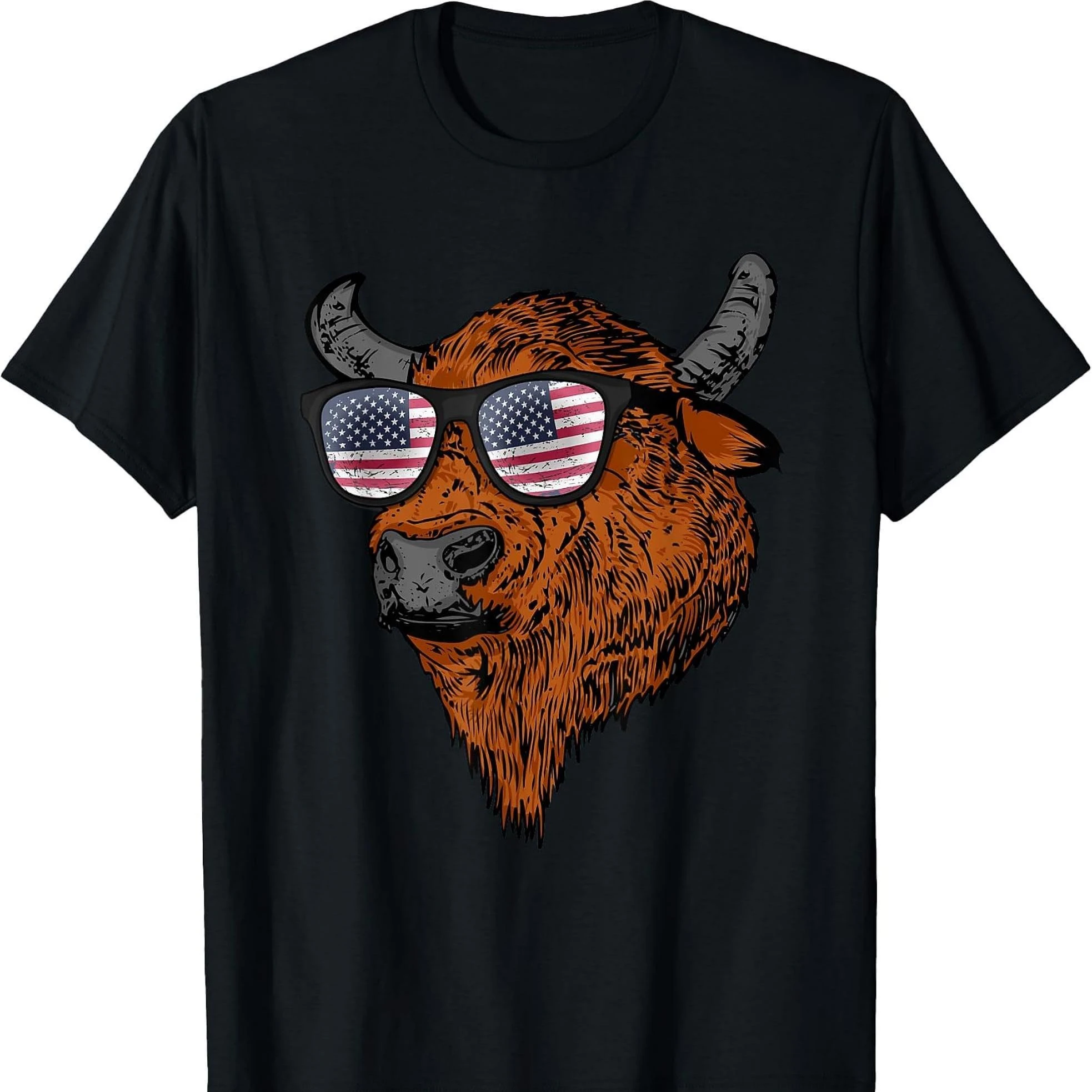 

Buffalo American Flag USA National Park Bison T-Shirt 100% Cotton O-Neck Short Sleeve Summer Casual Mens T-shirt Streetwear