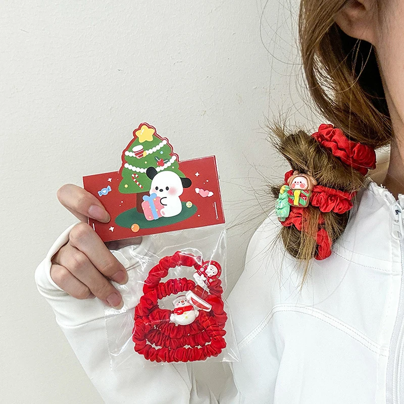 Cartoon Christmas Elastics Hair Ties Santa Claus Christmas Tree High Ponytail Hair Rope Girls Headwear Hair Accessories Gift