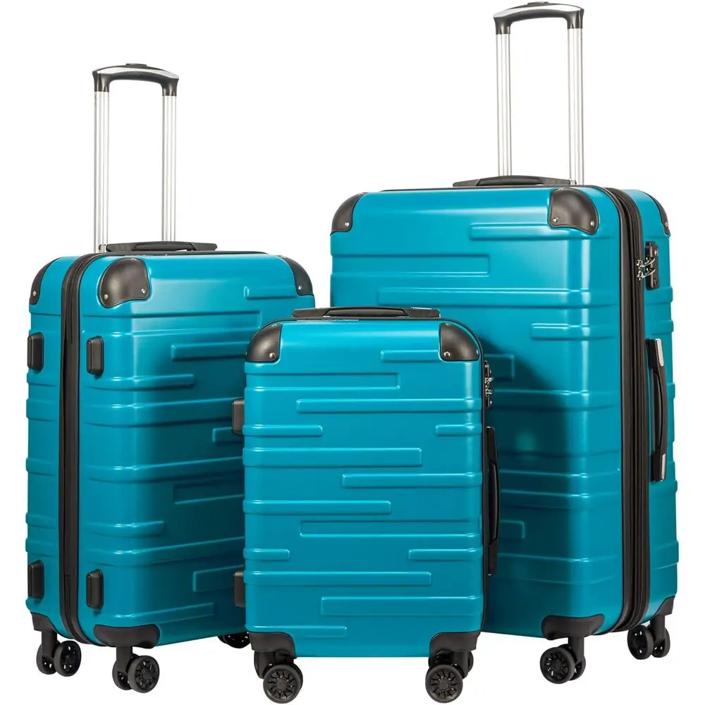 

3-Piece Lightweight Spinner Suitcase Set with TSA Lock, Handle, Lake Blue