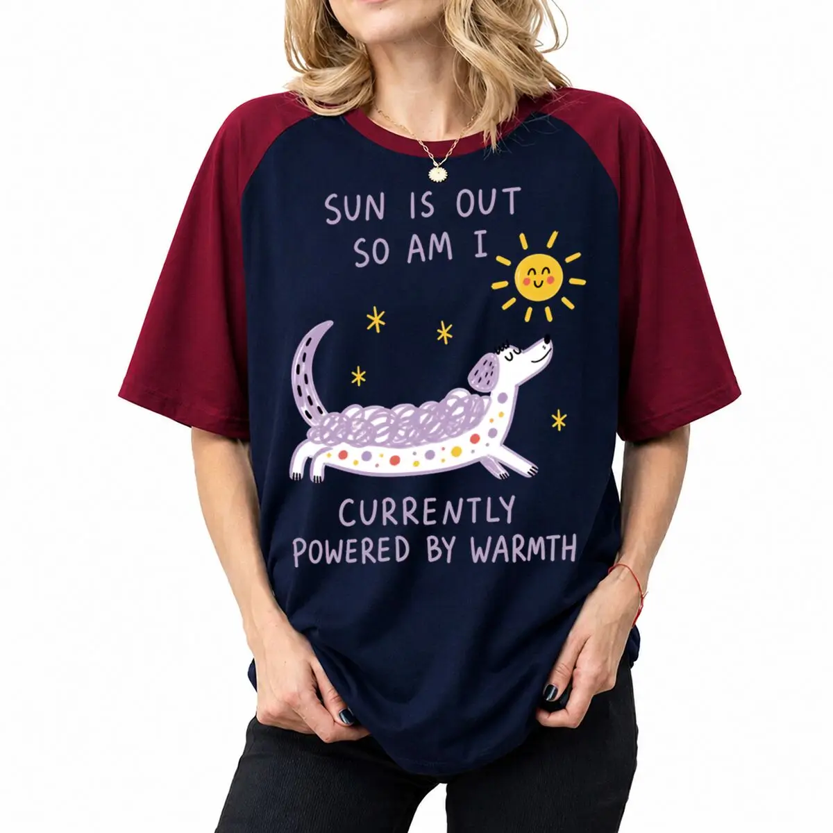 

Y2K Dachshund "Sun Is Out" Cute T-Shirt Vintage Raglan Sleeve Cotton Short Sleeve Tees Women's Casual American Style Tshirt