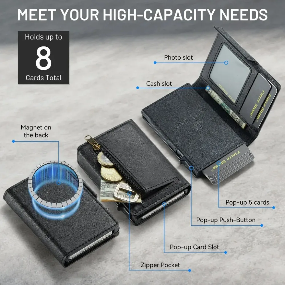 For Magsafe Magnetic Zipper Wallet with RFID Blocking Card Holder Coin Pocket PU Leather Case For iPhone Samsung Xiaomi Google