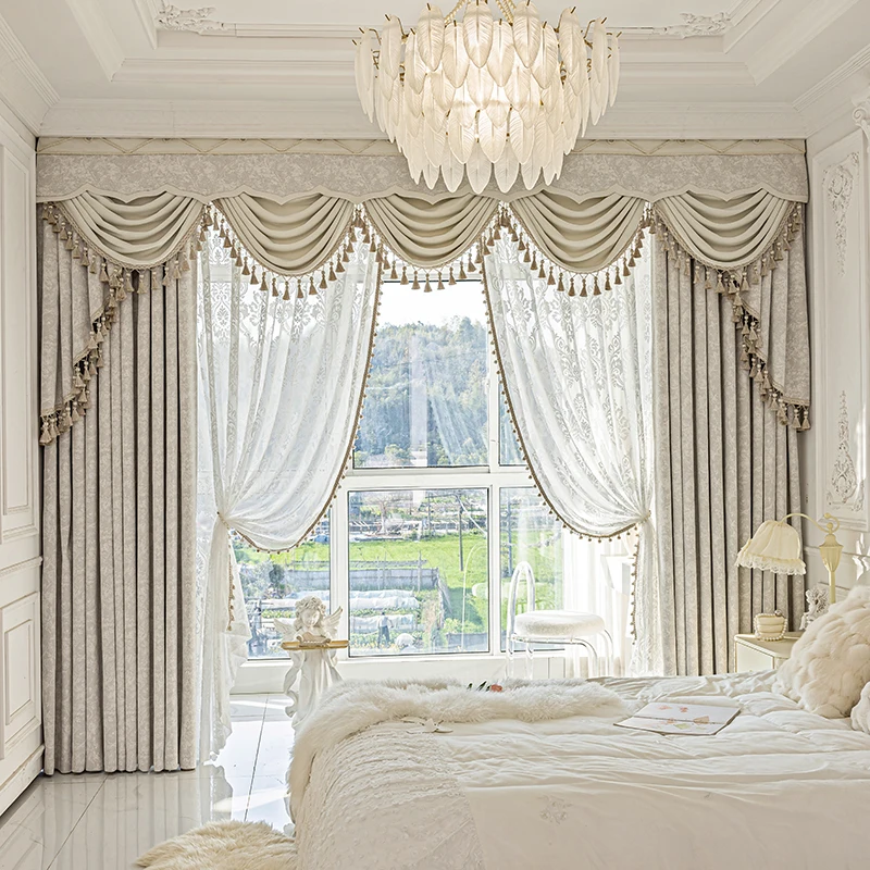 New Relief Jacquard Beige Chenille Curtains for Living Rooms Bedrooms Balconies Villas Custom Window Screens Valance