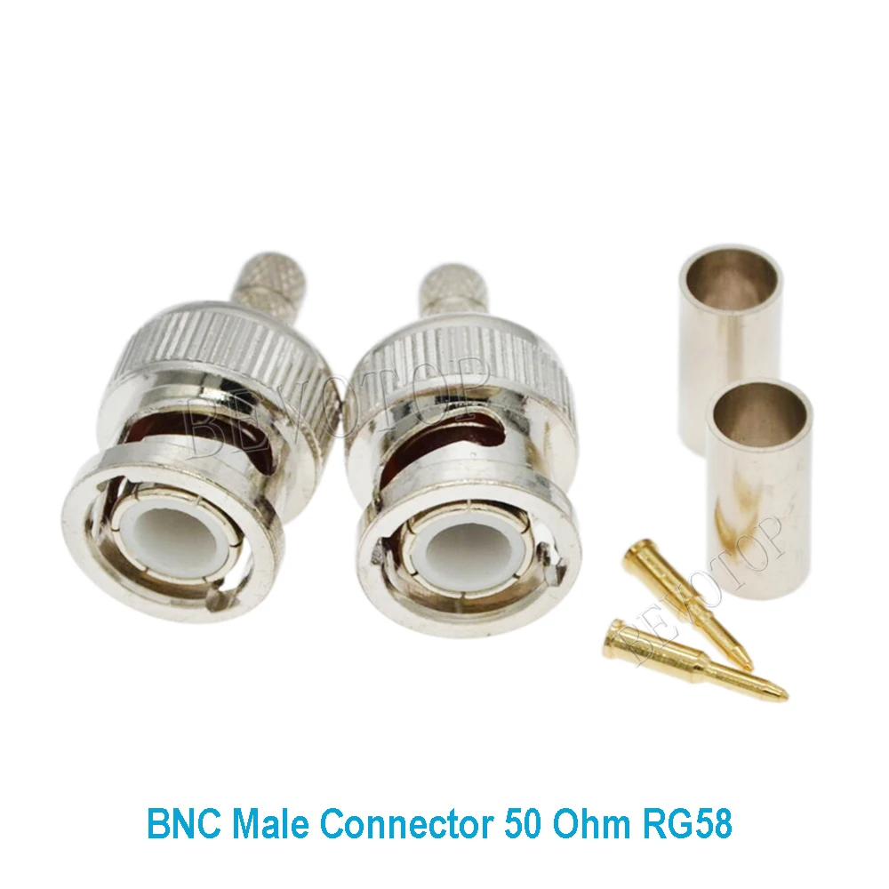 10PCS/LOT BNC Male Crimp Type Connector for CCTV Systems Female Coupler Connector BNC Crimp RG58 RG142 LMR195 RG400 Cable