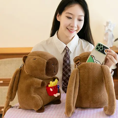 Capybara Plush Backpack, Funny Cartoon Shoulder Bag for Kids, Soft Fur School Bag for Students