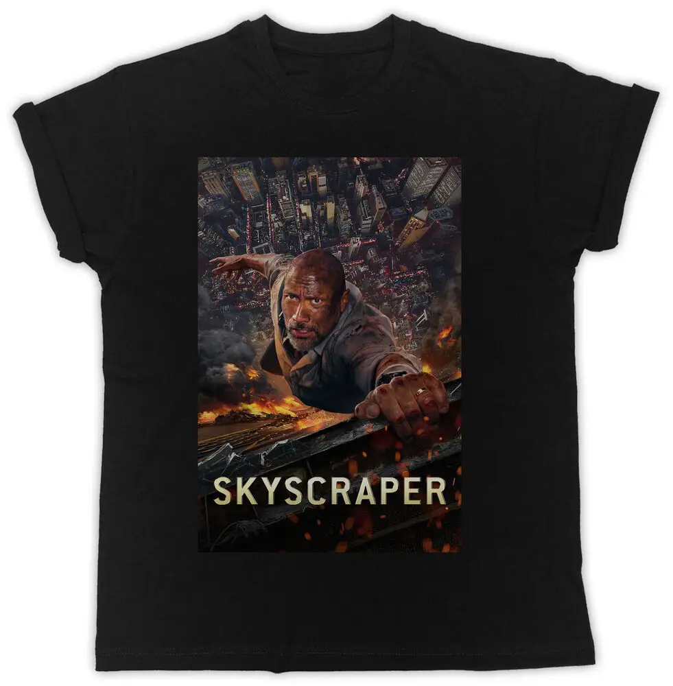 COOL SKYSCRAPER MOVIE POSTER  TSHIRT  BLACK MENS T SHIRT  Tees Y2K tops Unisex Summer Short Sleeve