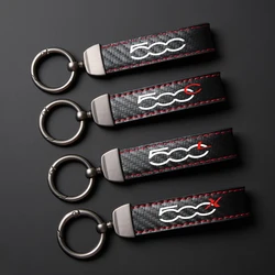 Car Carbon Fiber Pattern PU Leather Key Chain For Fiat 500 500C 2012 500X 500L Abarth 695 Key Ring Interior Accessories Tools