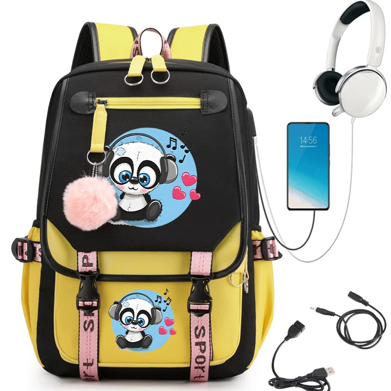 Girl Backpack School Bag Kid Child Teenage Schoolbag Panda Anime Bookbag Primary Kawaii Cute Bagpack Usb Teens Travel Bookbag