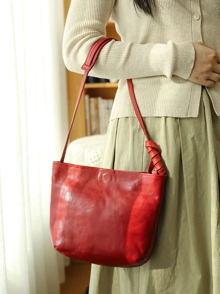 

Дизайнерская женская сумка из воловьей кожи растительного дубления ручной работы, минималистичная винтажная роскошная женская сумка через плечо из натуральной кожи