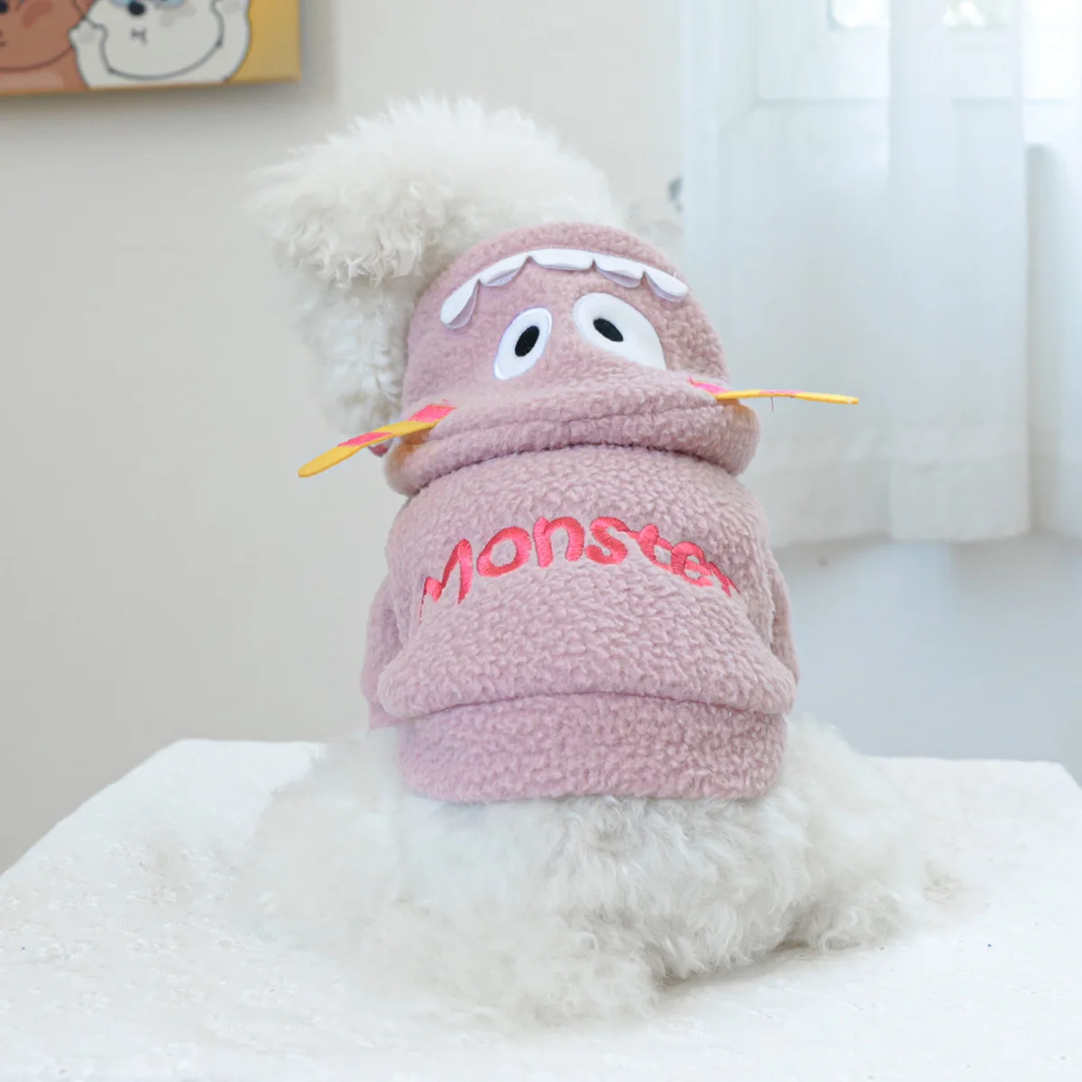 1PC Pet Clothing Autumn/Winter Thick Plush Cute Monster Pink Hat Coat Suitable for Small and Medium sized Dogs