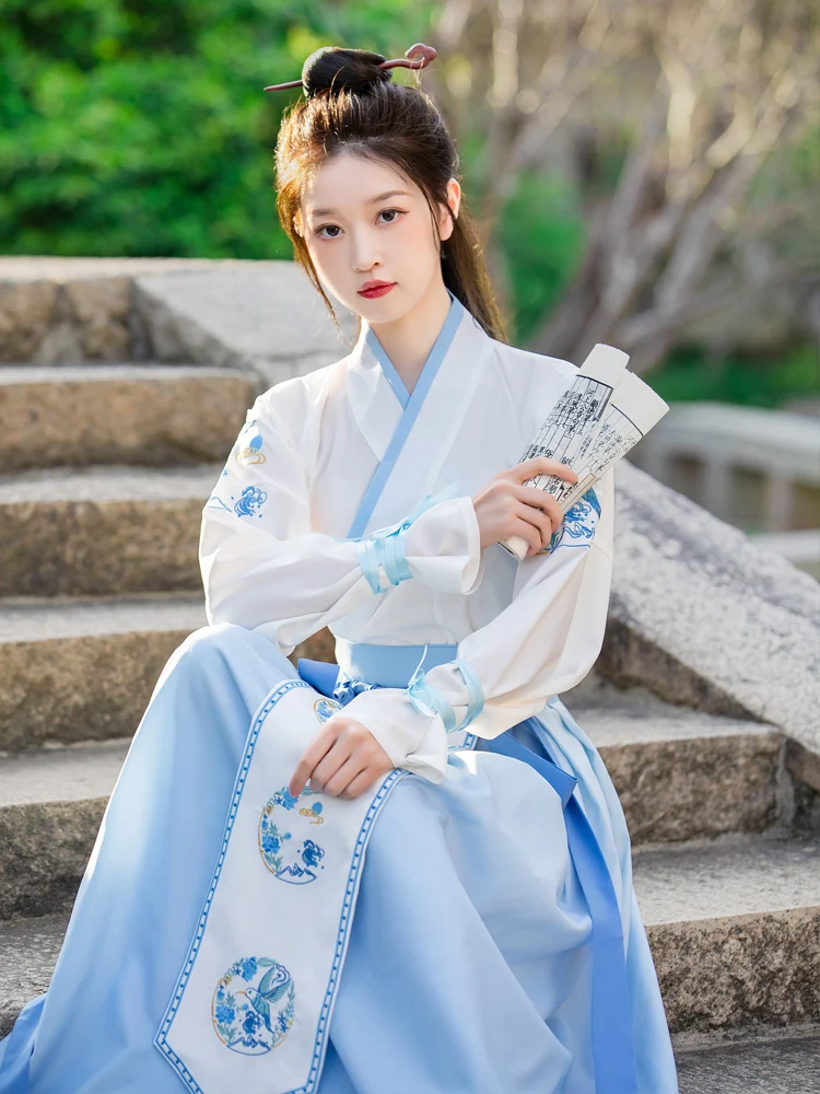 Original Hanfu, Chinese style, cross collar, waist length, skirt, martial arts female Xia, guest style, ancient clothin