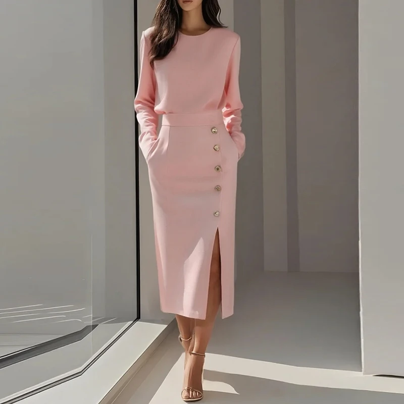 Office Lady Dress White Black Pink O Neck Long Sleeve Split Up A-line Party Dress Women Autumn Midi Dress 2025 - AliExpress 200000345 Office Lady Dress White Black Pink O Neck Long Sleeve Split Up A-line Party Dress Women Autumn Midi Dress 2025 - AliExpress 200000345