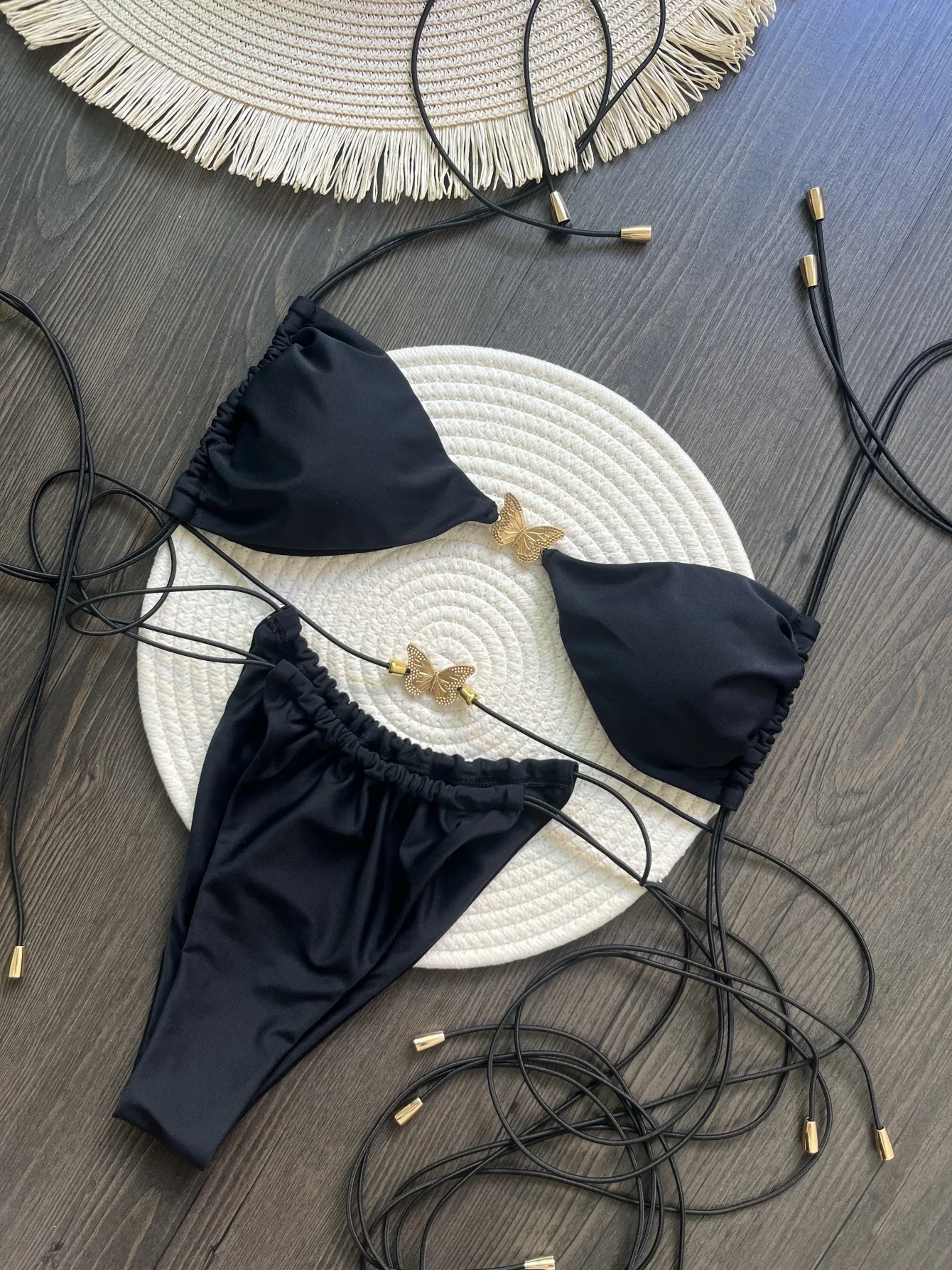 Sexy Bikinis 2024 Swimsuit For Women Butterfly Swimwear Brazilian Bikini Set Biquini Female Swimuits Bandeau Black Beachwear