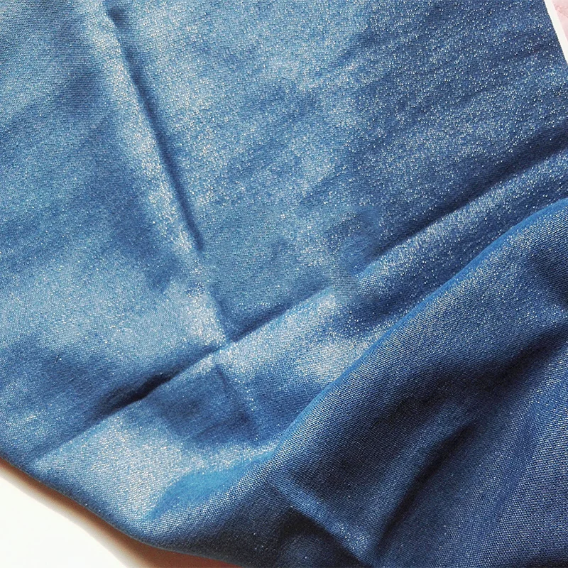 Washed Denim Fabric Golden Silver By The Meter for Jeans Clothes Coats Dresses Sewing Purl Glitter Thin Cloth Fashion Blue Plain