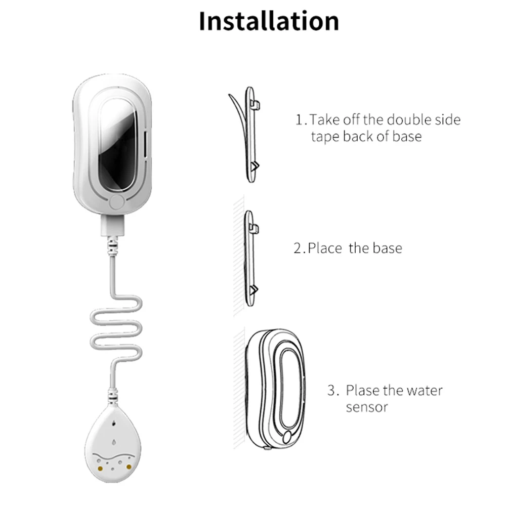 Перезаряжаемый датчик утечки воды, 200 мАч, простота установки, сигнализация об утечке воды, низкое энергопотребление, удаленный мониторинг