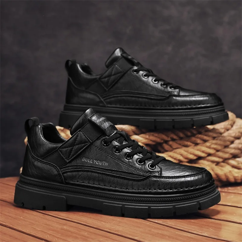 

Platform Shoes Men's Casual PU Leather Shoes Brand Brown Lace Up Ankle Boots Thick Bottom Outdoor Hiking Shoe for Man Fashion