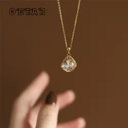 Stainless Steel Plated 18k Gold Exquisite Crystal Ball โPendant Necklace Women Wedding Bridesmaid Jewelry