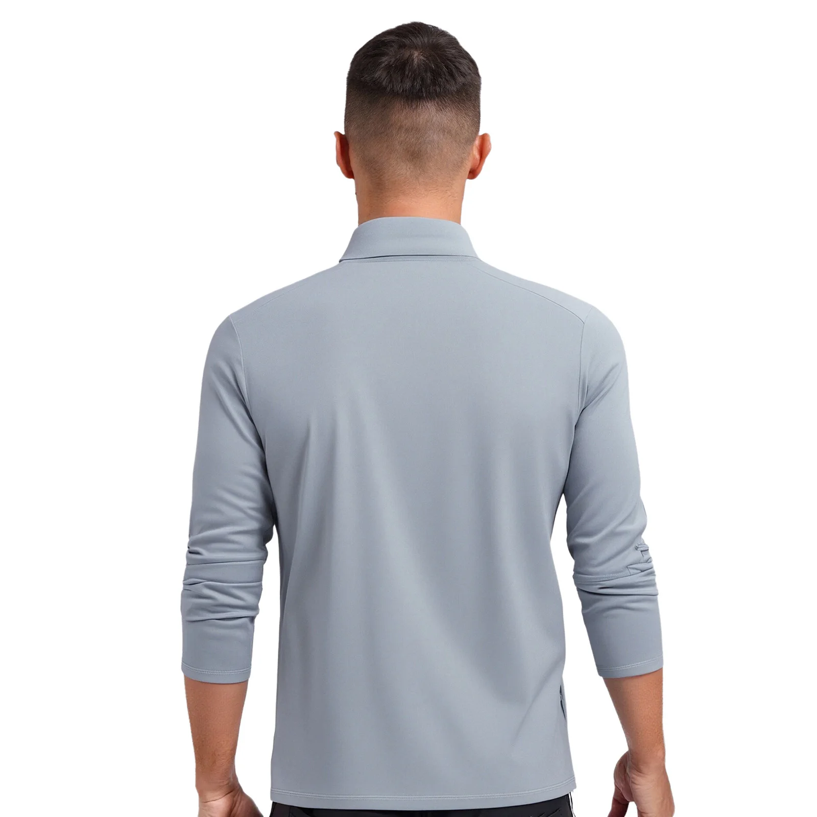 Adults Men Quick-Drying Golf Tops Zip-Up Stand Collar Long Sleeves Pullover T-shirt Casual Style Top for Golfing Tennis Sports