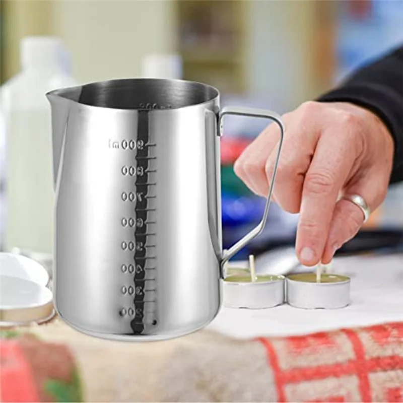 

A32P_Candle Making Pouring Pot Stainless Steel Wax Melting Measuring Cup Candle Soap Making Pitcher for DIYWax Lipstick 900Ml