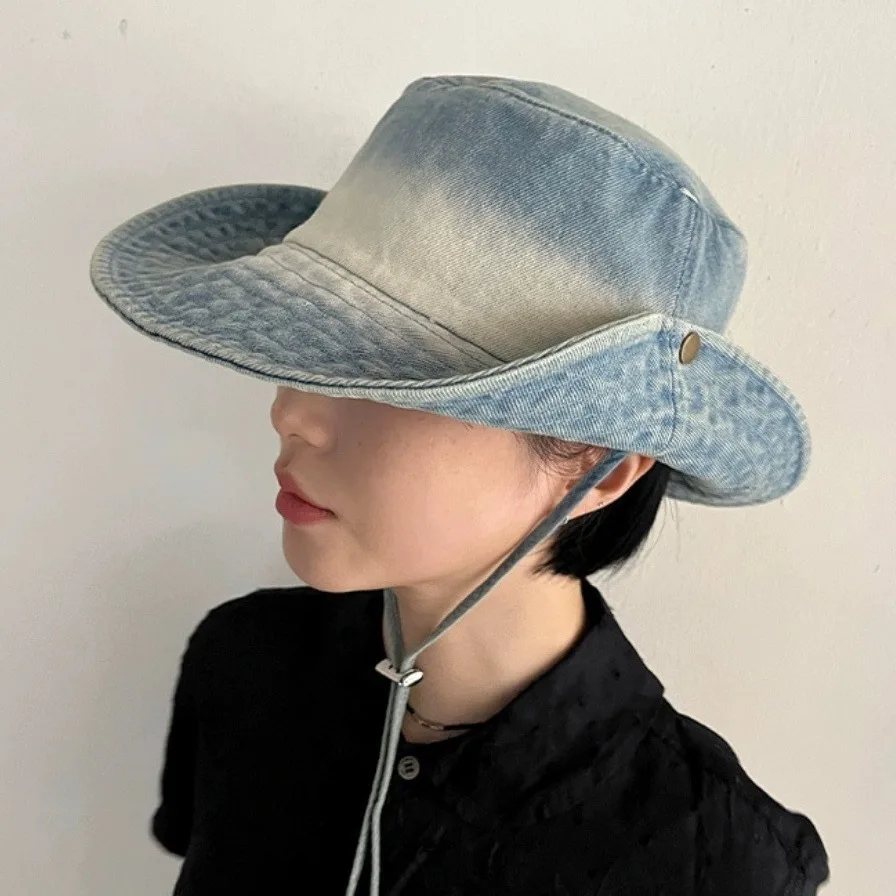 

Denim Alpine Cap Women's Summer Sun-Proof Bucket Hat Outdoor Denim Hat